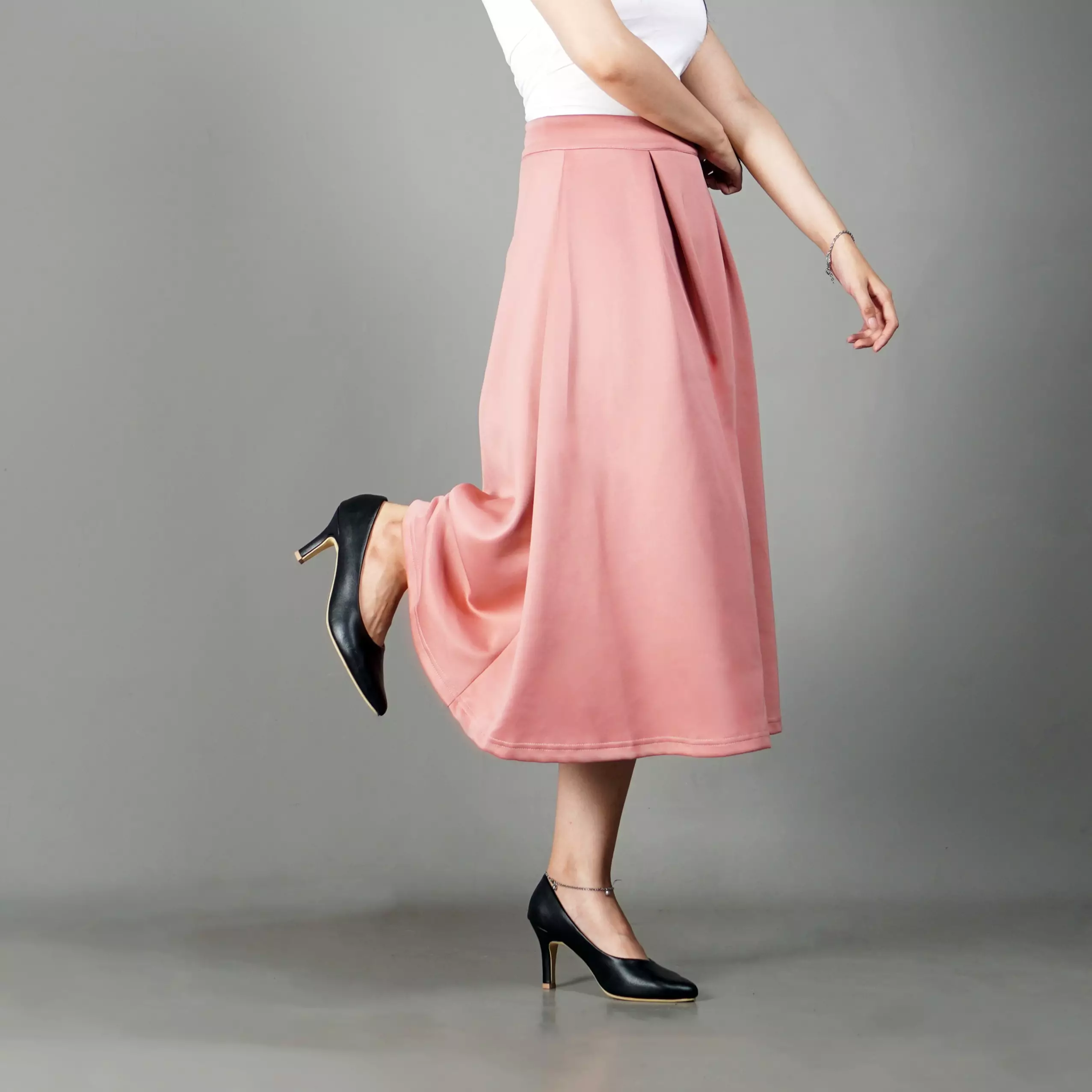  REBECA Rok Pink Rok Kerja Rok Midi Gaya Korea Flare Skirt Midi Skirt Korean Style - PINK