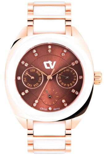 Christ Verra Collection Multifunction Women's Watch CV C 21854L-55 BRN/WHT Brown Rose Gold Stainless Steel