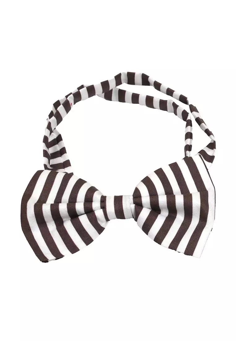 Houseofcuff Dasi Kupu Bowtie Pocket Square Saputangan Coklat Salur A33