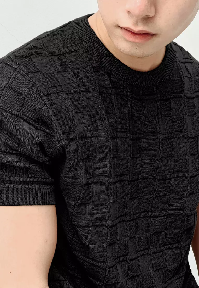 Kale Scott Black / Kaos Rajut Premium Pria Lengan Pendek Motif
