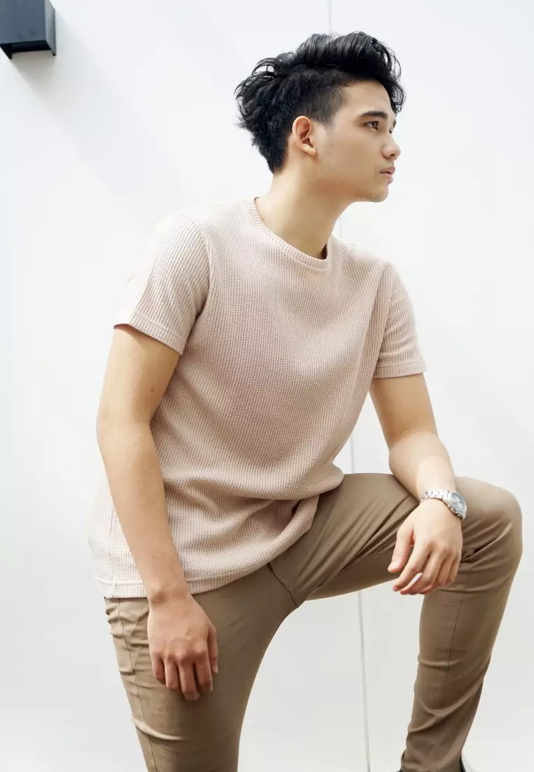 Kale Waffle Beige / Kaos Polos Tekstur Lengan Pendek Pria / Unisex