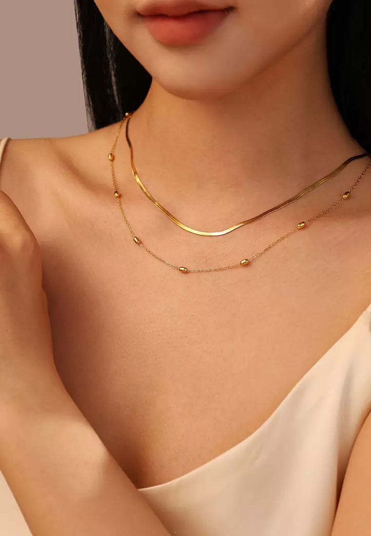 Kalung Wanita Double Wear Style Korea Fashion Anti Pudar Kalung Cewek Original gold