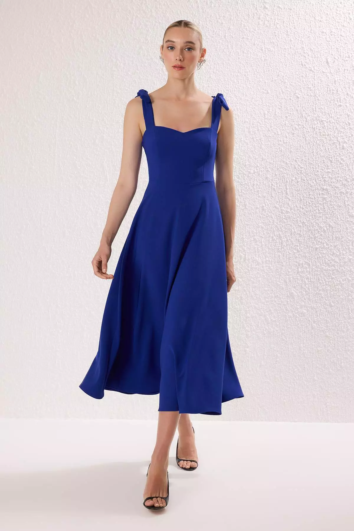 Saks A Line Strap Binding Detailed Midi Stylish Evening Dress