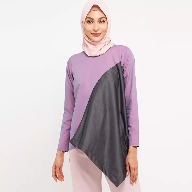 Devra Assymetrical Blouse In Purple / Grey