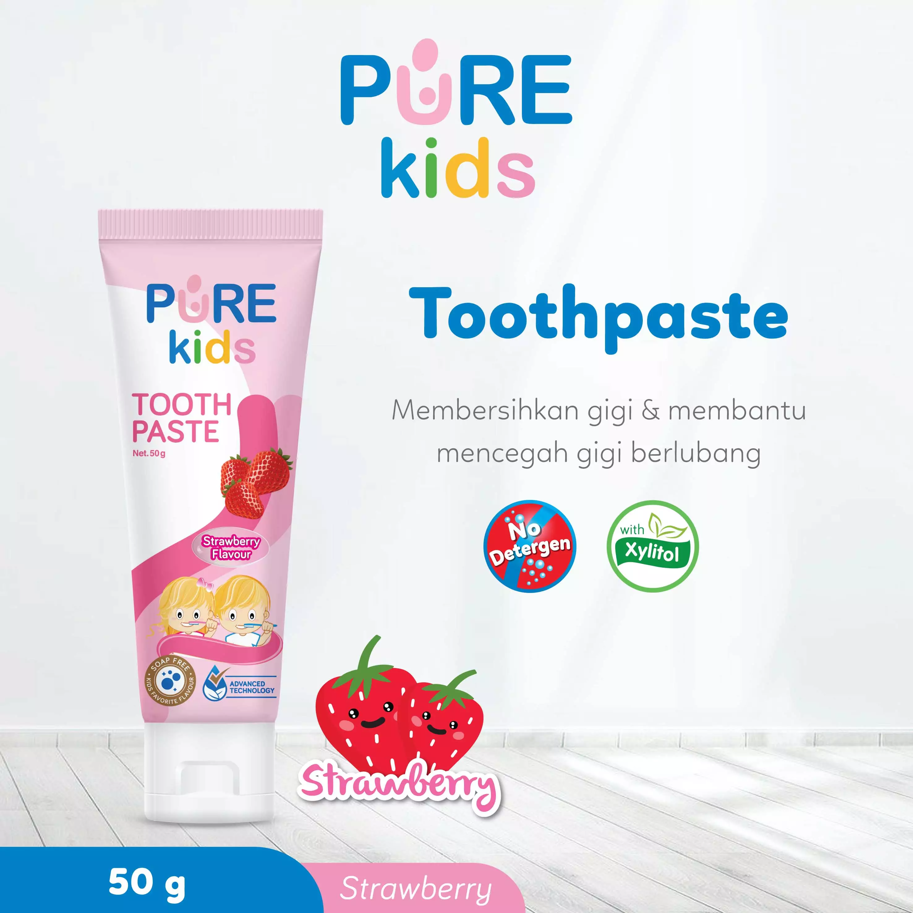 PURE Kids ToothPaste Strawberry 50 gr / Pasta Gigi Anak / Tooth Paste Odol Pure BB PureBaby