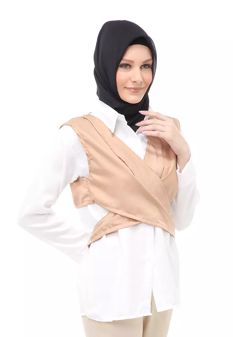 Atasan Blouse Long Sleeve Wanita Muslimah Motif Polos Regular Fit - Mocca