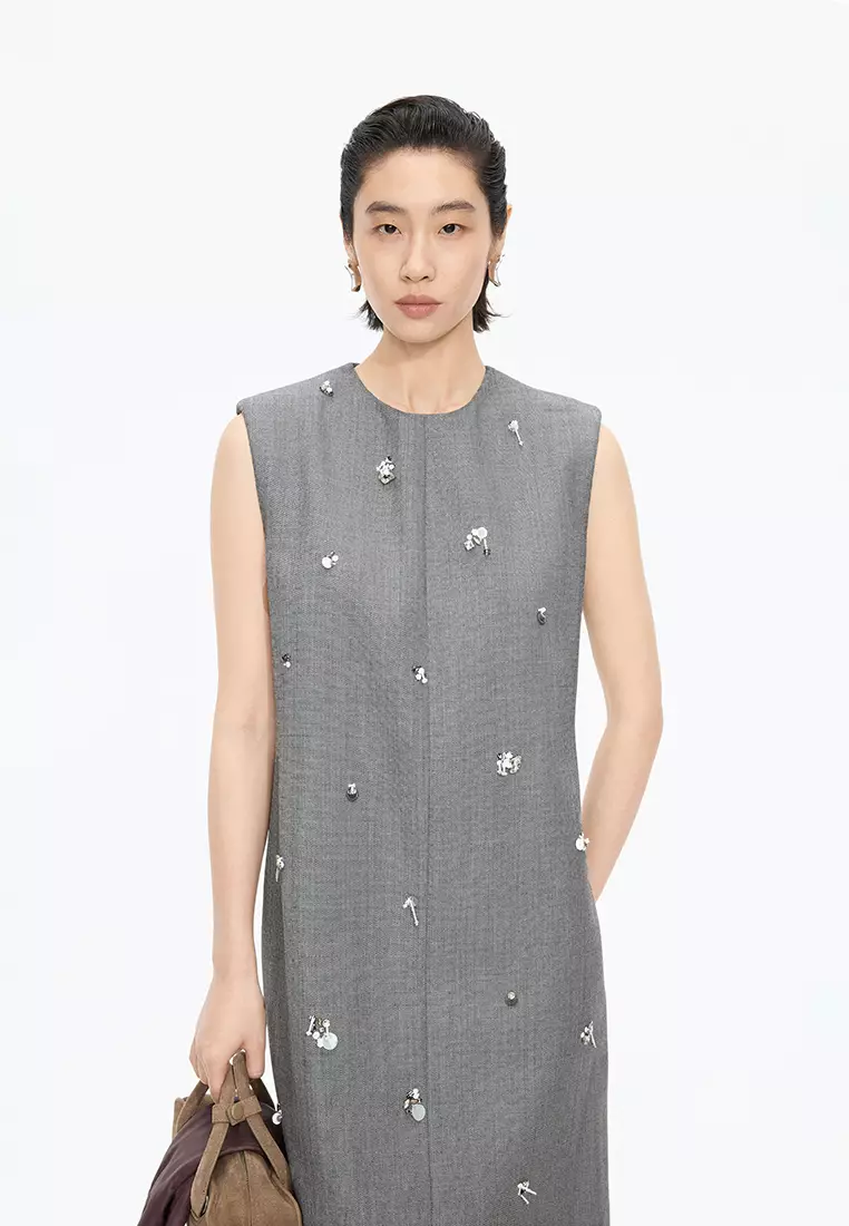 [Cocktail] Blend 3D Pattern X-line Sleeveless Dress