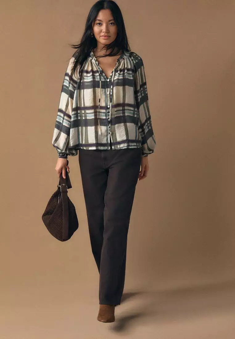 Button Front Long Sleeve Blouse
