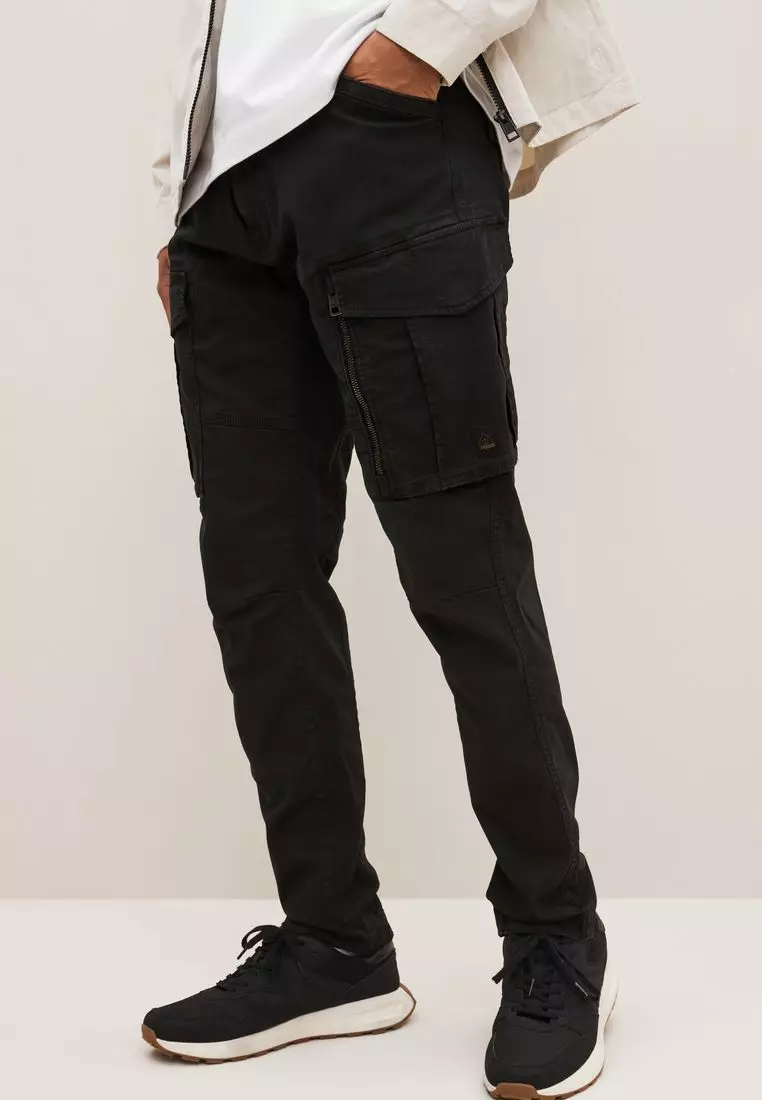 Zip Detail Stretch Cargo Trousers-Slim