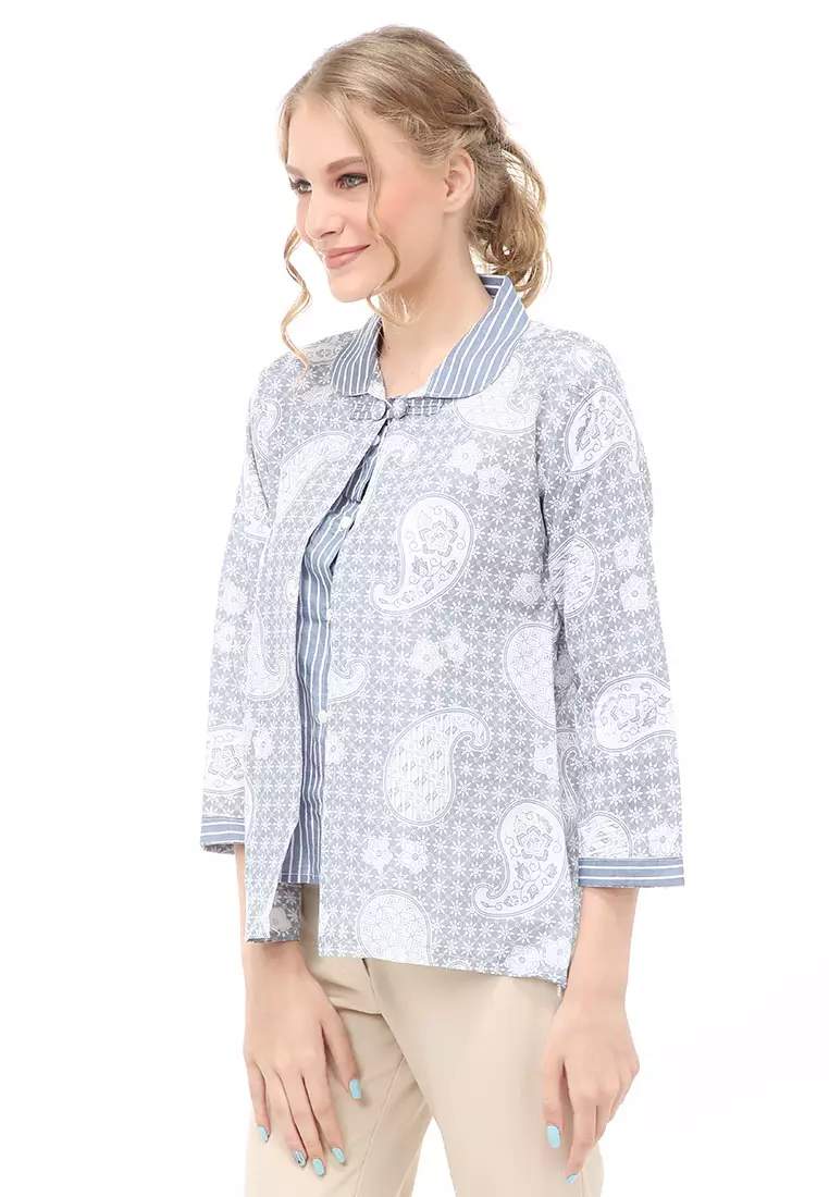 Lynelle Batik Wanita Bolero Lengan Panjang Motif Keong Material Cotton ORIGINAL - Blue