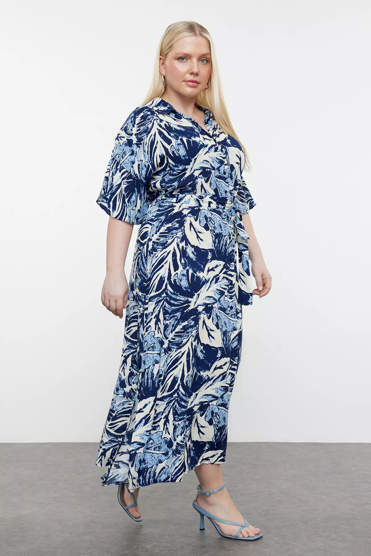Plus Size Tropical Leaf Midi Dress