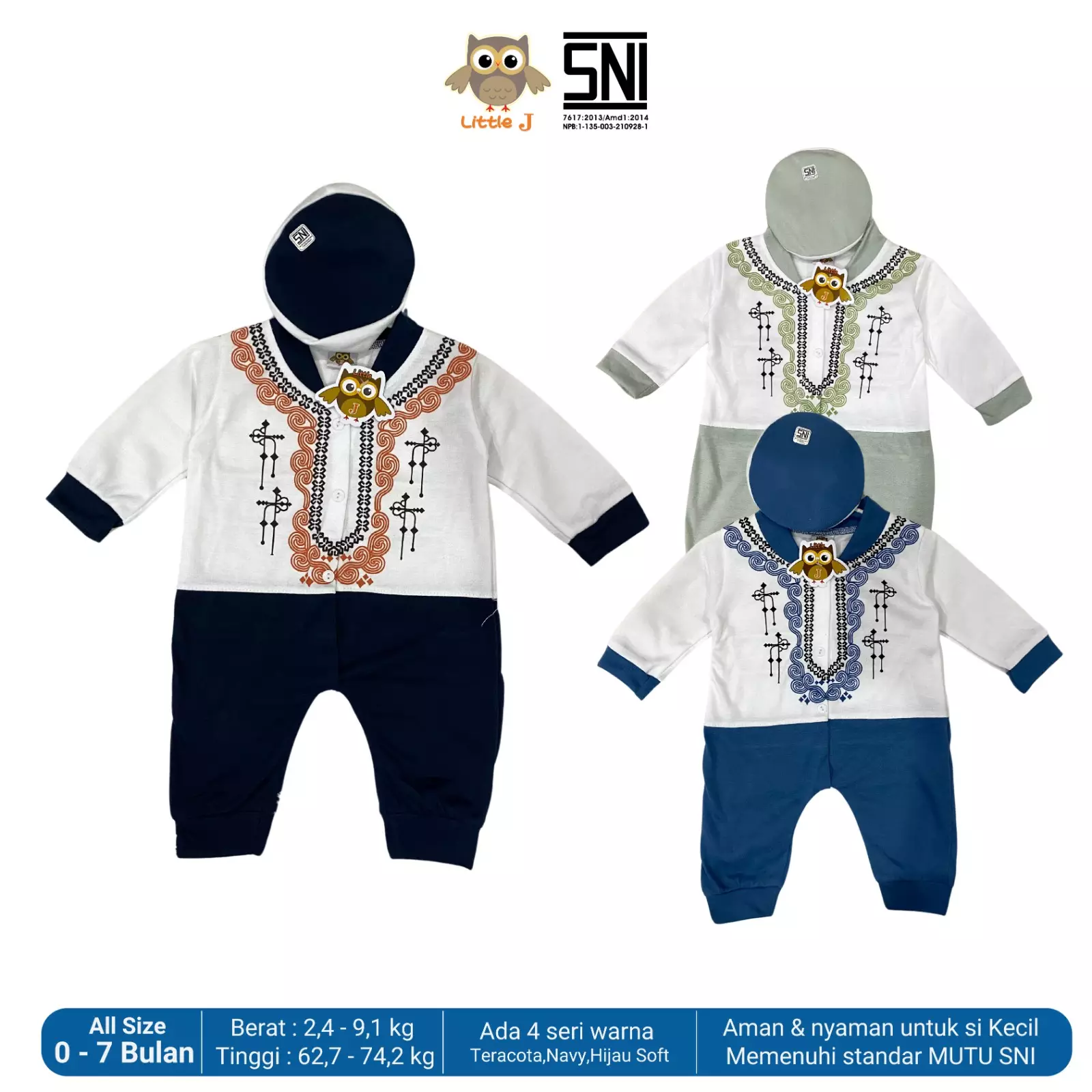 Little J - Koko Set + Peci (Baju Koko baby laki-laki beserta peci) Teracota