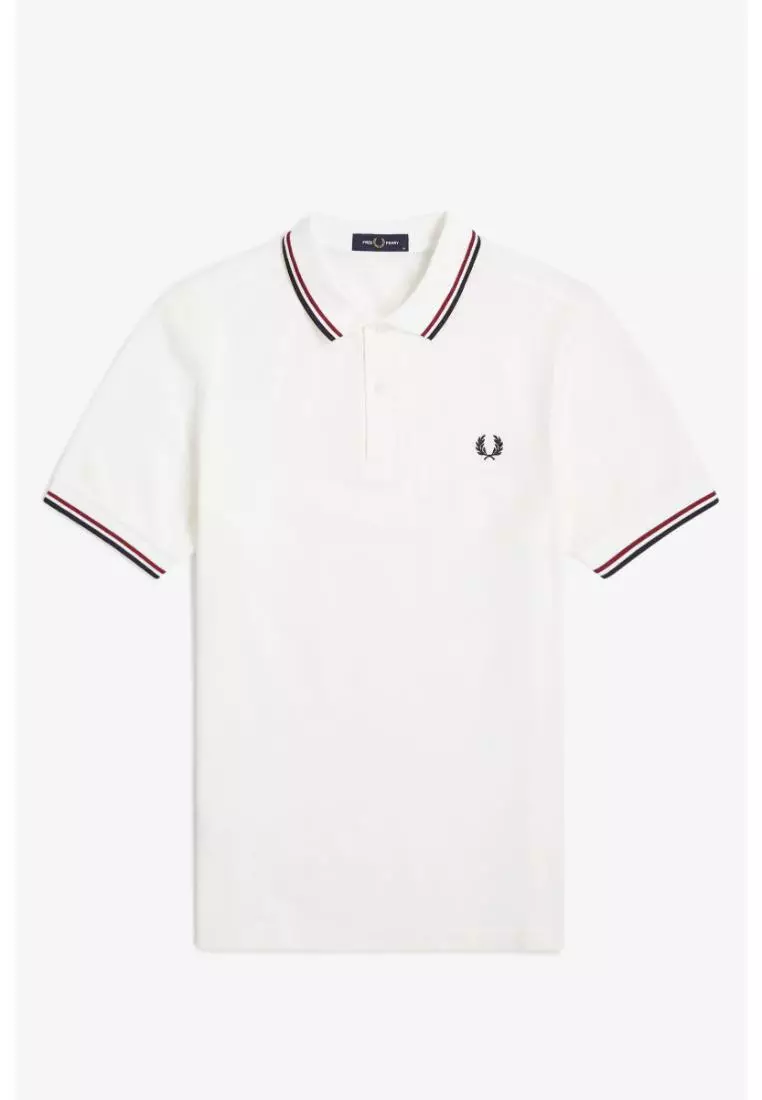 Fred Perry M3600 Twin Tipped Fred Perry Shirt (Snow White / Burnt Red / Navy)