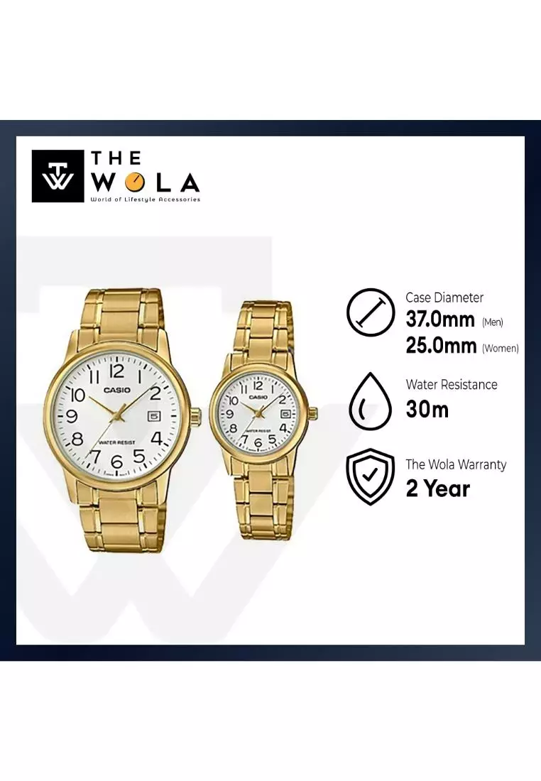 Couple Analog Watch MTP/LTP-V002G-7B2 Gold Stainless Steel Strap