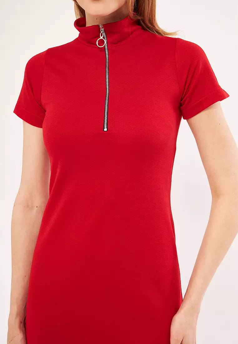 Collar Zippered Bodycon Dress