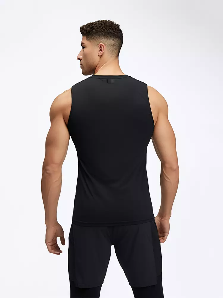 MSA03 kaos running lari pria kutung sleeveless 4way stretch nanoamid stronger with every mile hitam