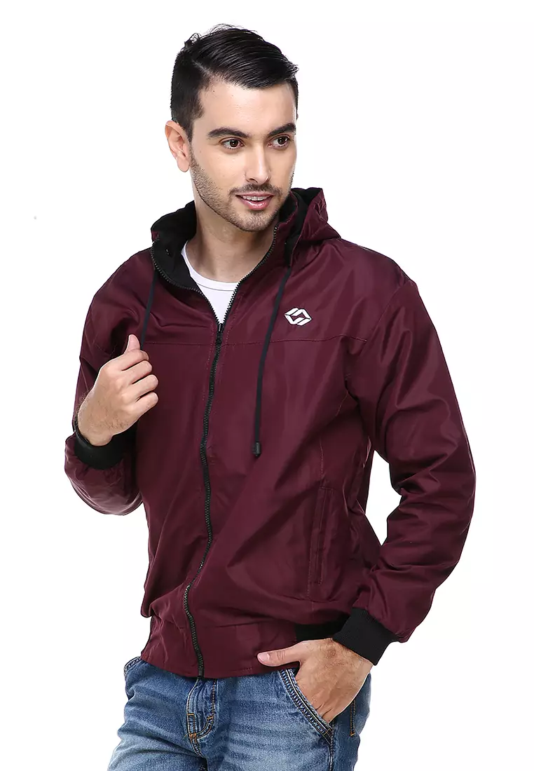Clover Jaket Parasut Hoodie Pria 2 IN 1 Casual Jacket Two Tone Material Despo Parka Fleece ORIGINAL - Maroon black