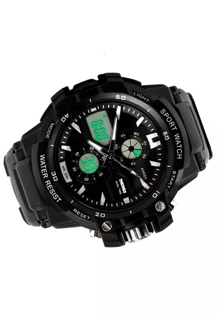 Jam Tangan Sport Pria Analog Stopwatch Waterproof Strap Tali Material Silicon KH01 ORIGINAL