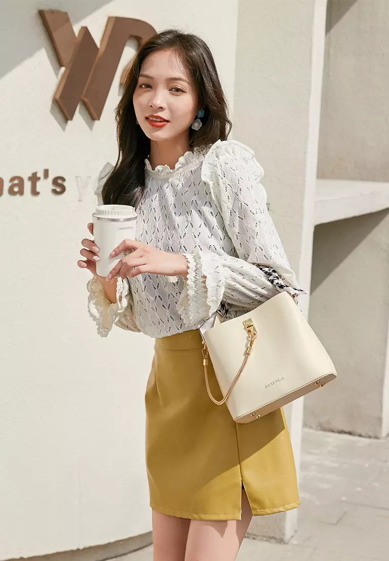 Women's Chain Top Handle Bag / Sling Bag / Crossbody Bag / Shoulder Bag - Beige