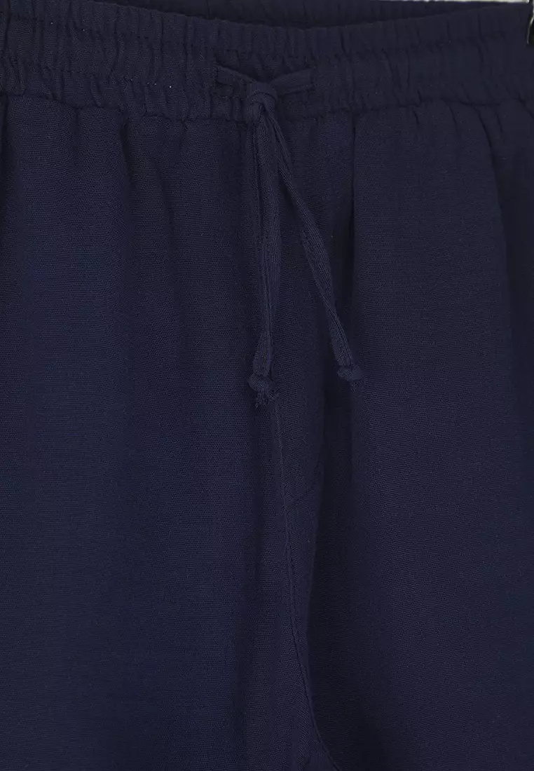 Navy Blue Regular Fit Muslin Fabric Linen Look 100% Cotton Shorts TMNSS25SR00059