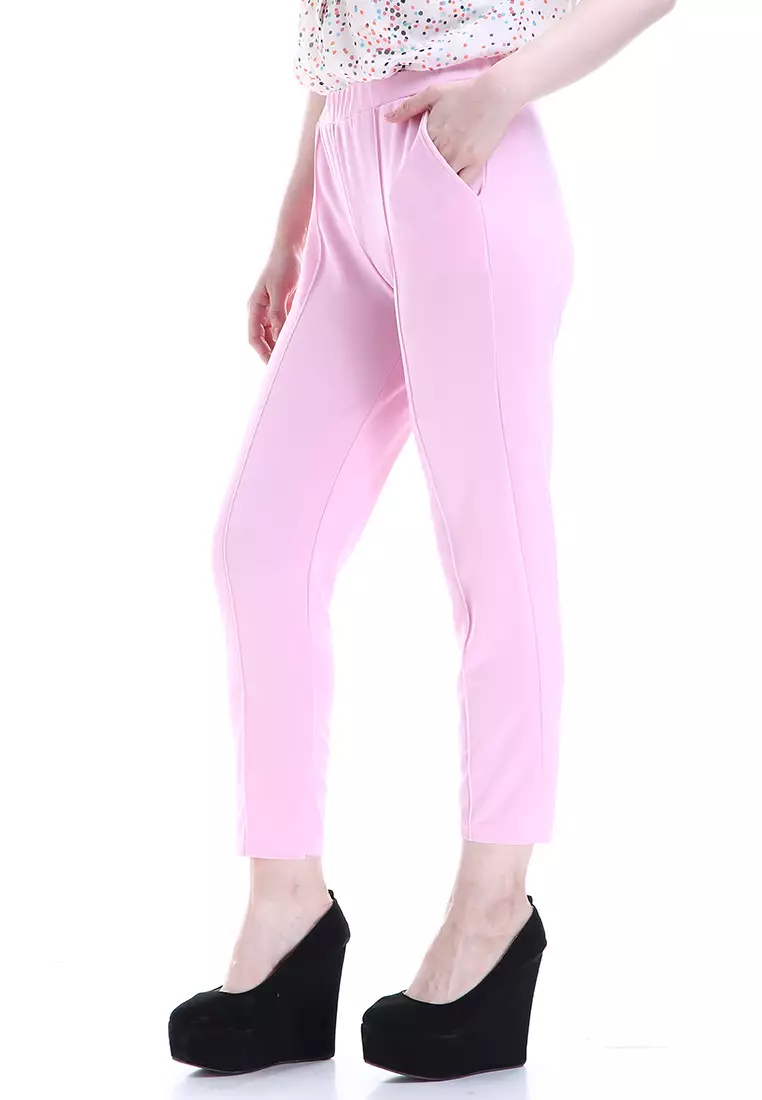 Opium Celana Panjang Wanita Rubbery Waist Long Pants Woman - Pink