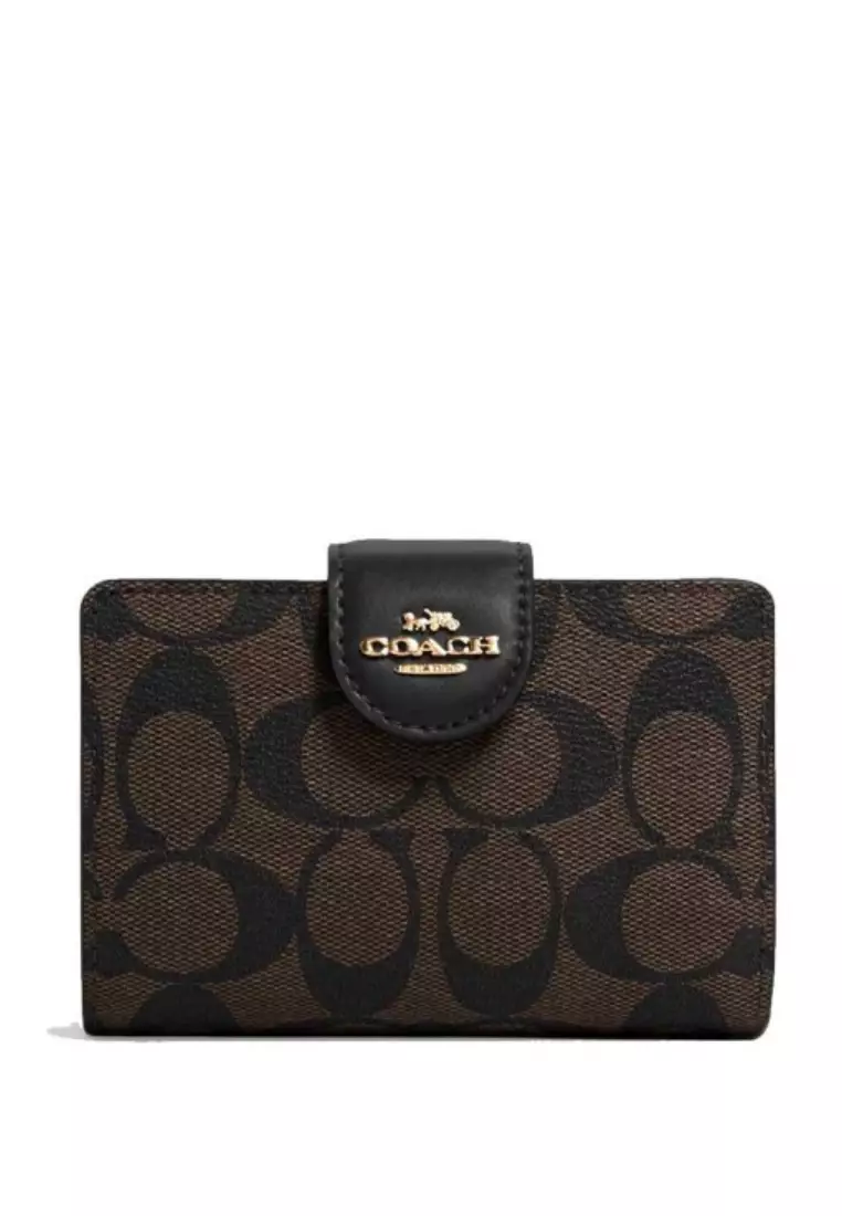 NWT Coach Mini Wallet On A Chain In Signature Canvas Brown Black 6650