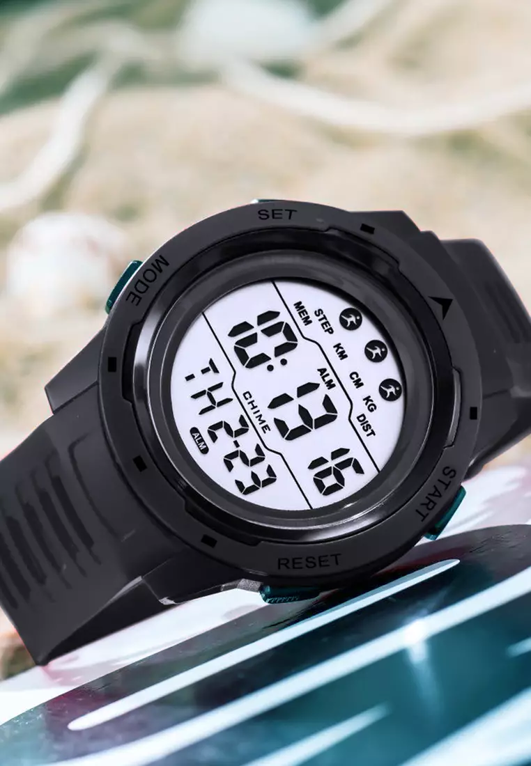Jam Tangan Pria Digital Olahraga Mode Tali Silikon Alarm Jam Tangan Cowok black