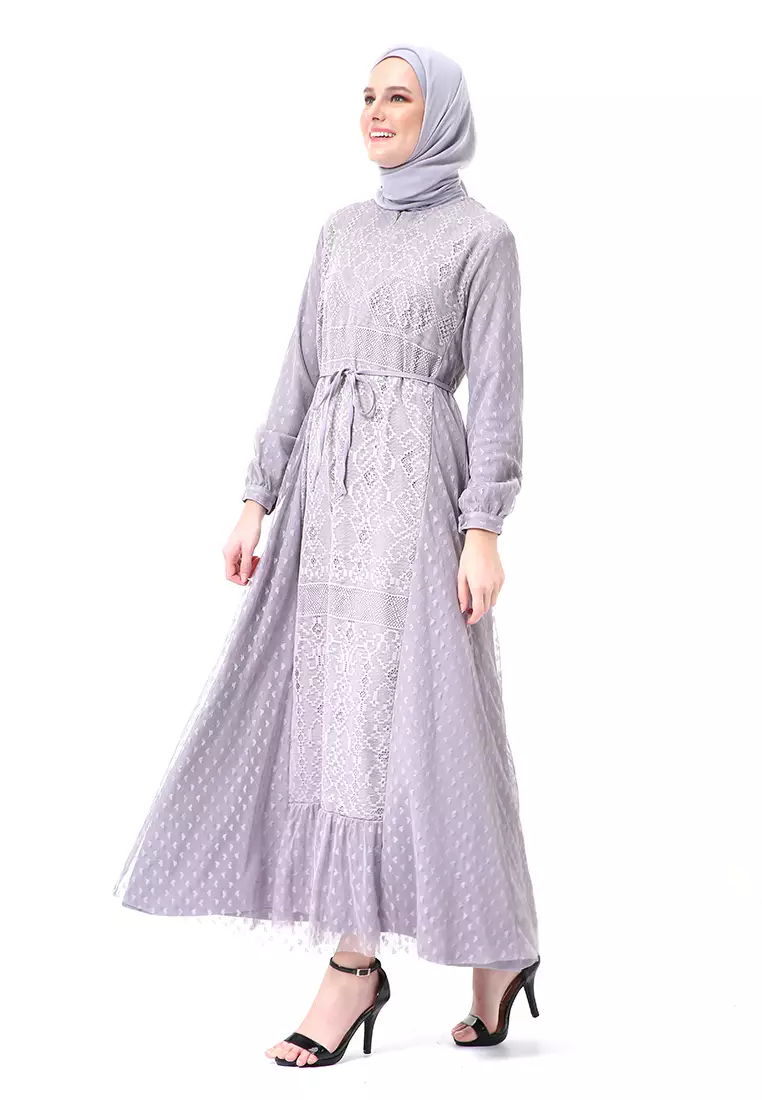 Nayaka Gamis Wanita Lengan Panjang Design Klasik High Quality Premium - Grey