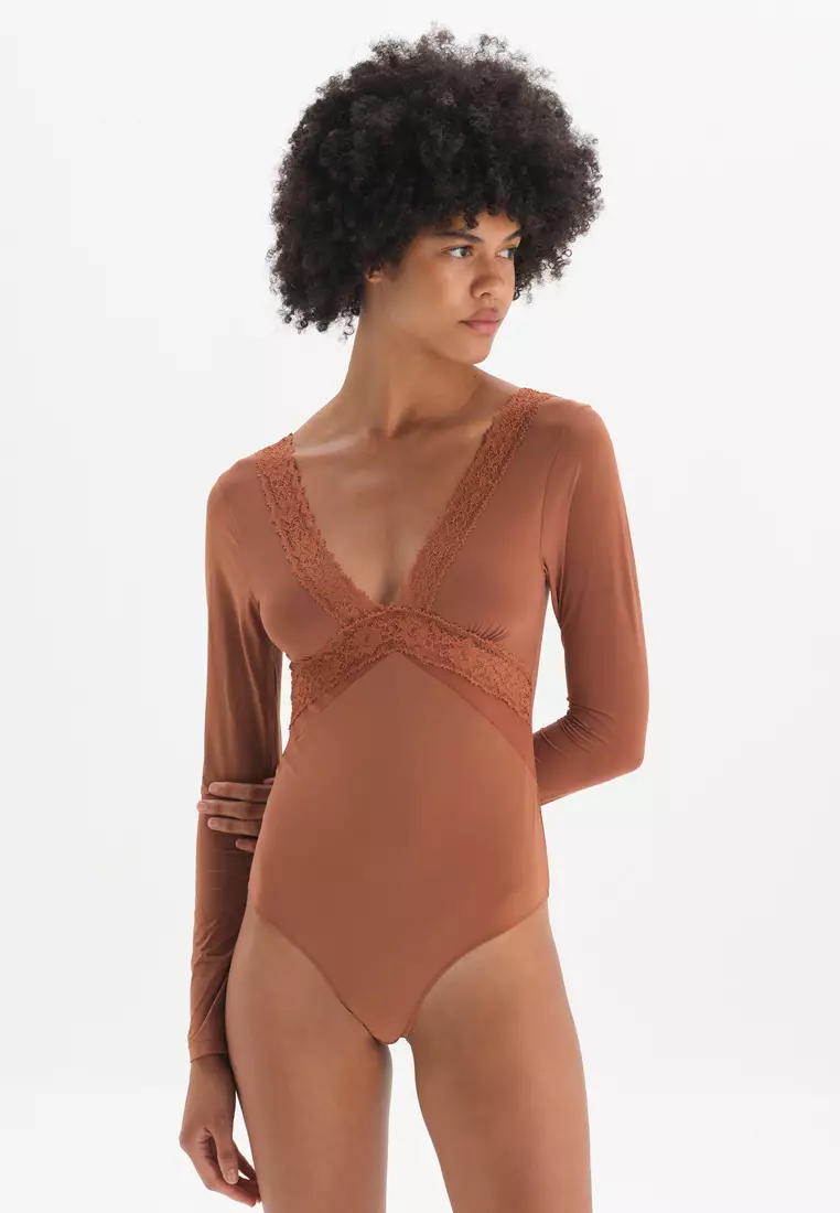 Buy DAGİ Brown Bodysuits, V-Neck, Regular, Long Sleeve Underwear for Women  2024 Online