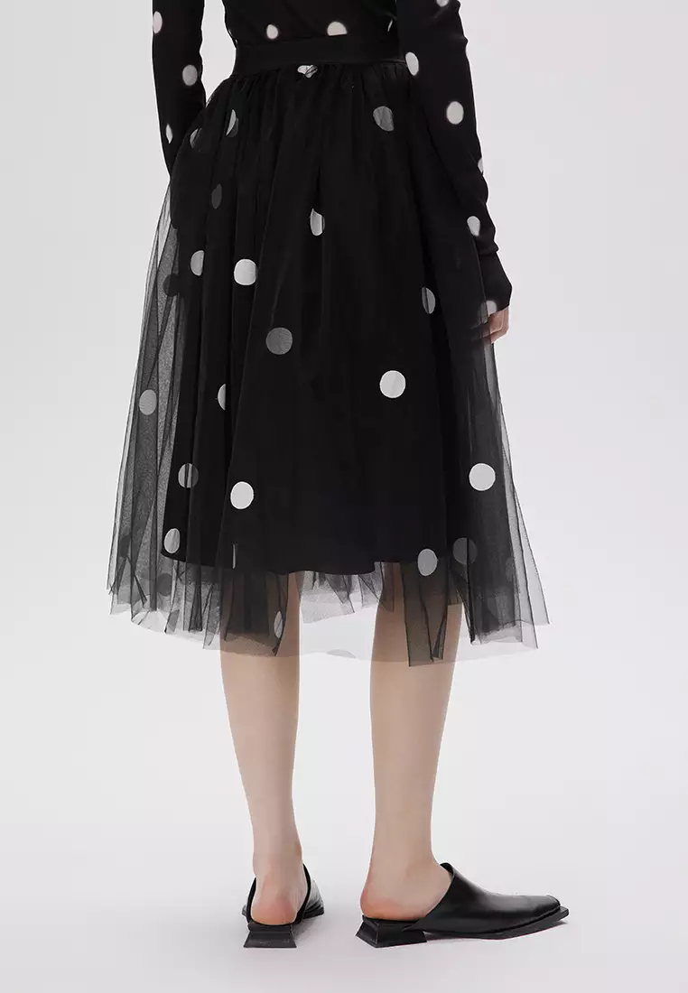 JNBY女士波點A字網紗半身裙