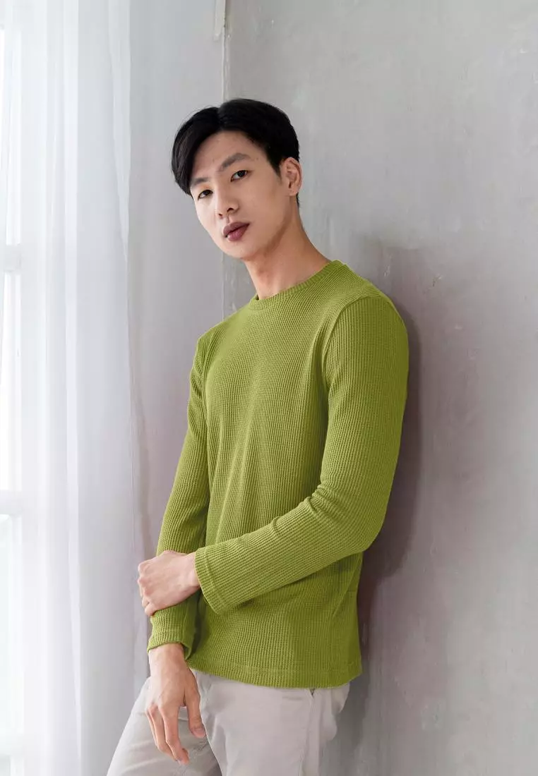 Kale Raffle Olive Green / Kaos Polos Tekstur Lengan Panjang Pria / Unisex