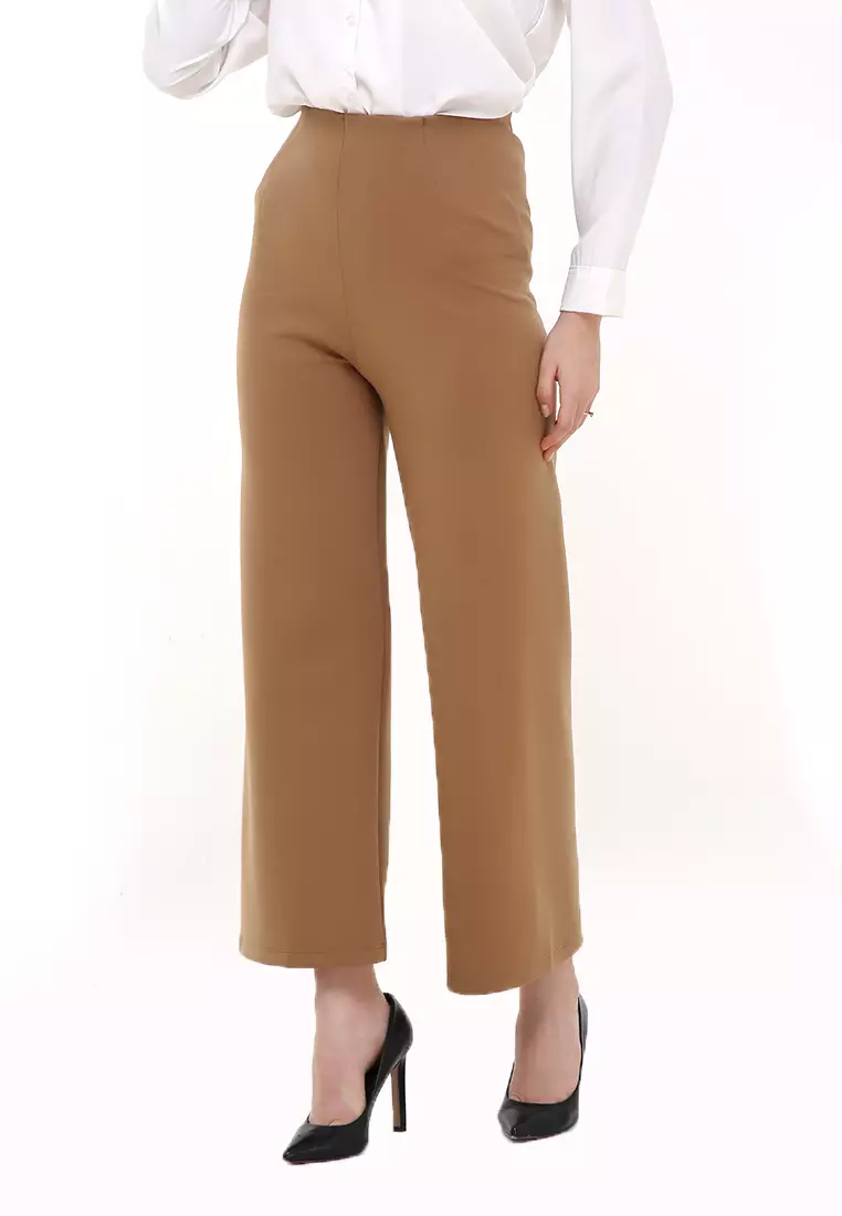 Kahla Culotte Trousers Zipper On The Back Bawahan Wanita Premium Quality - Brown