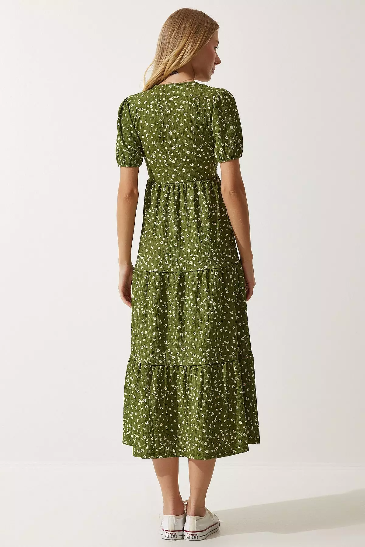 Patterned Wrap Midi Dress