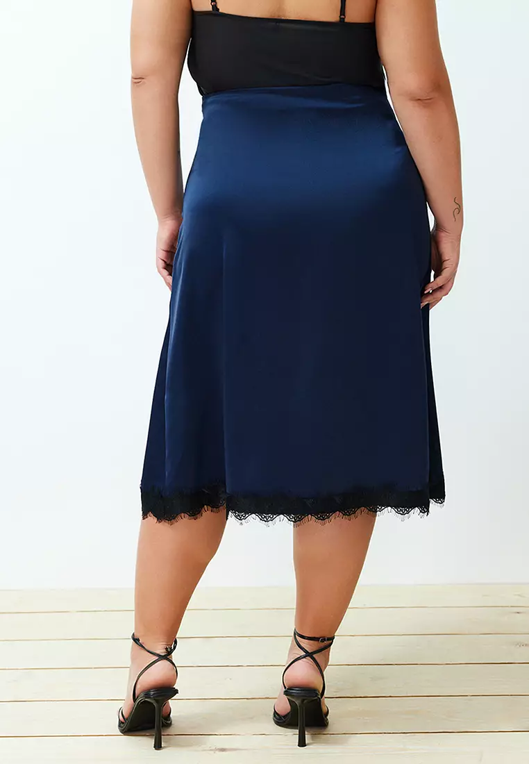 Plus Size Satin Midi Skirt