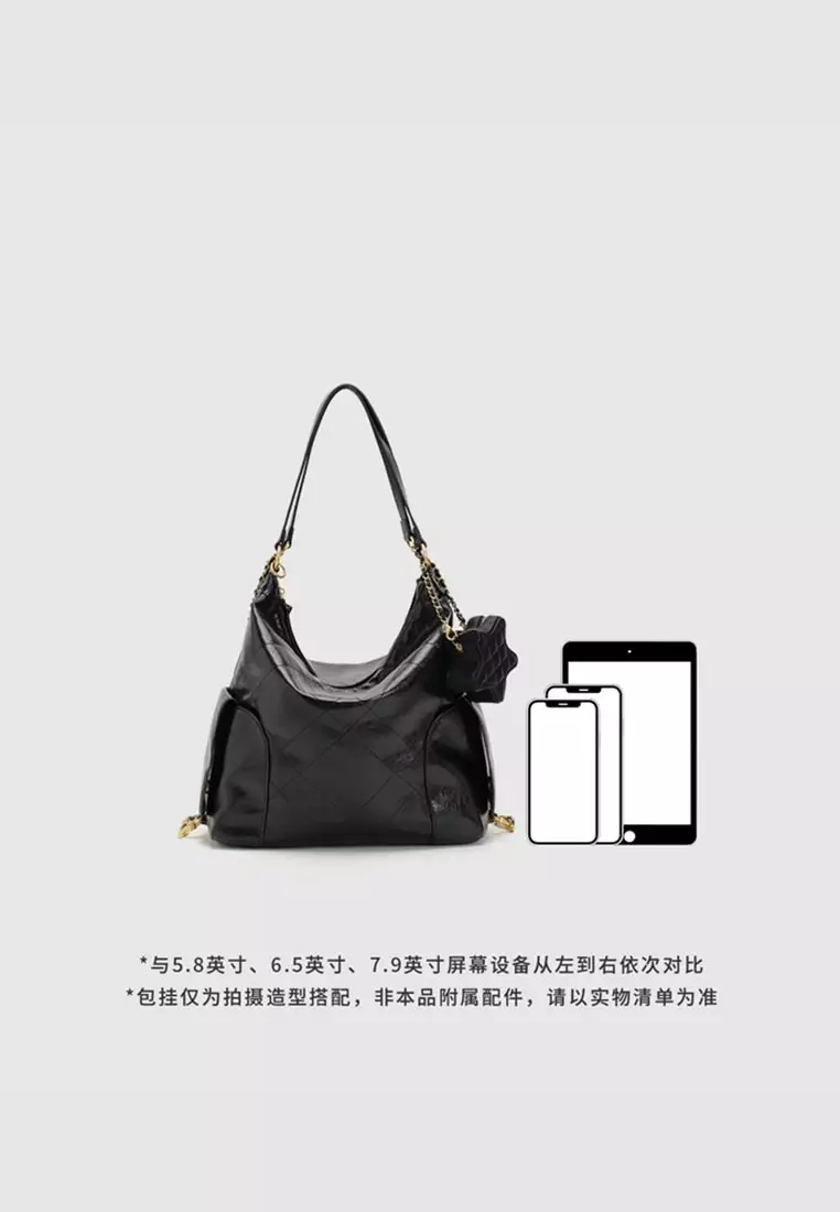 Pale Quilted Hobo Bag With Chain Strap