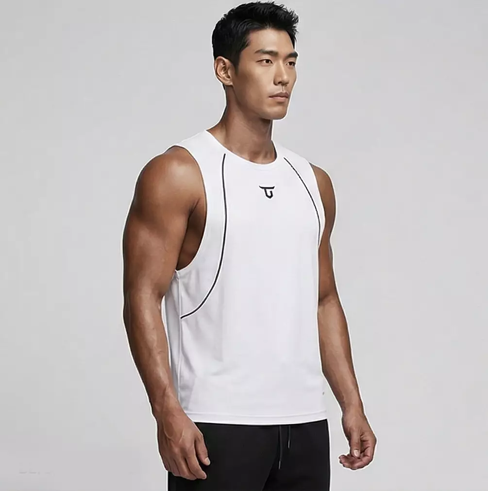 THIRDDAY Kaos Singlet Gym Pria Lekbong curvelines AirStretch - putih MTZ48