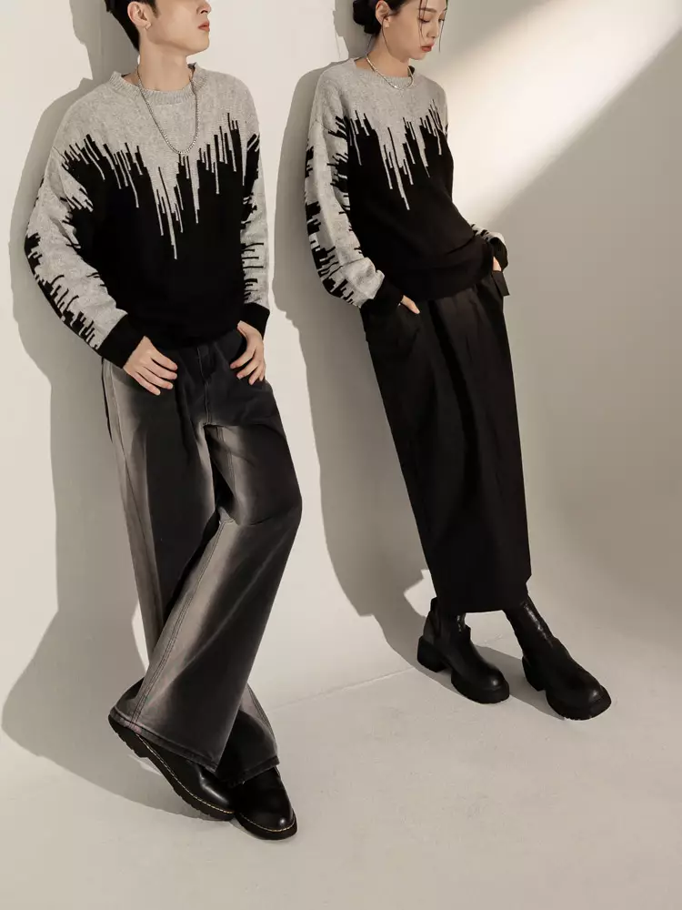 男女共穿．側邊渲染刷色直筒牛仔褲《BA7282》