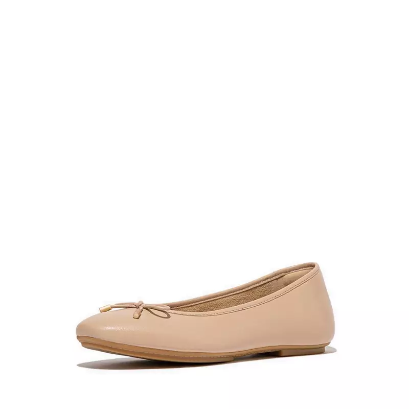 Fitflop Delicato Bow Soft Leather Ballet Flats - Classic Beige