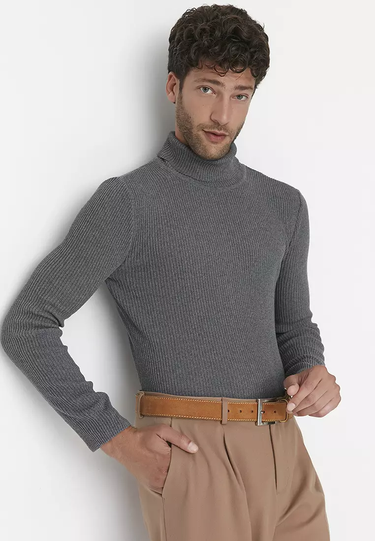 Slim Fit Turtleneck Corduroy Knit Sweater