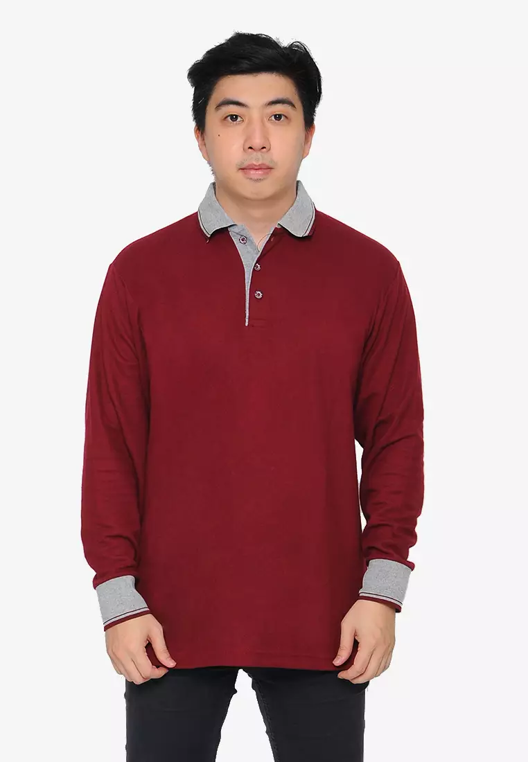 Andre Michel Kaos Polo Shirt Lengan Panjang Kerah Abu Maroon 933-71
