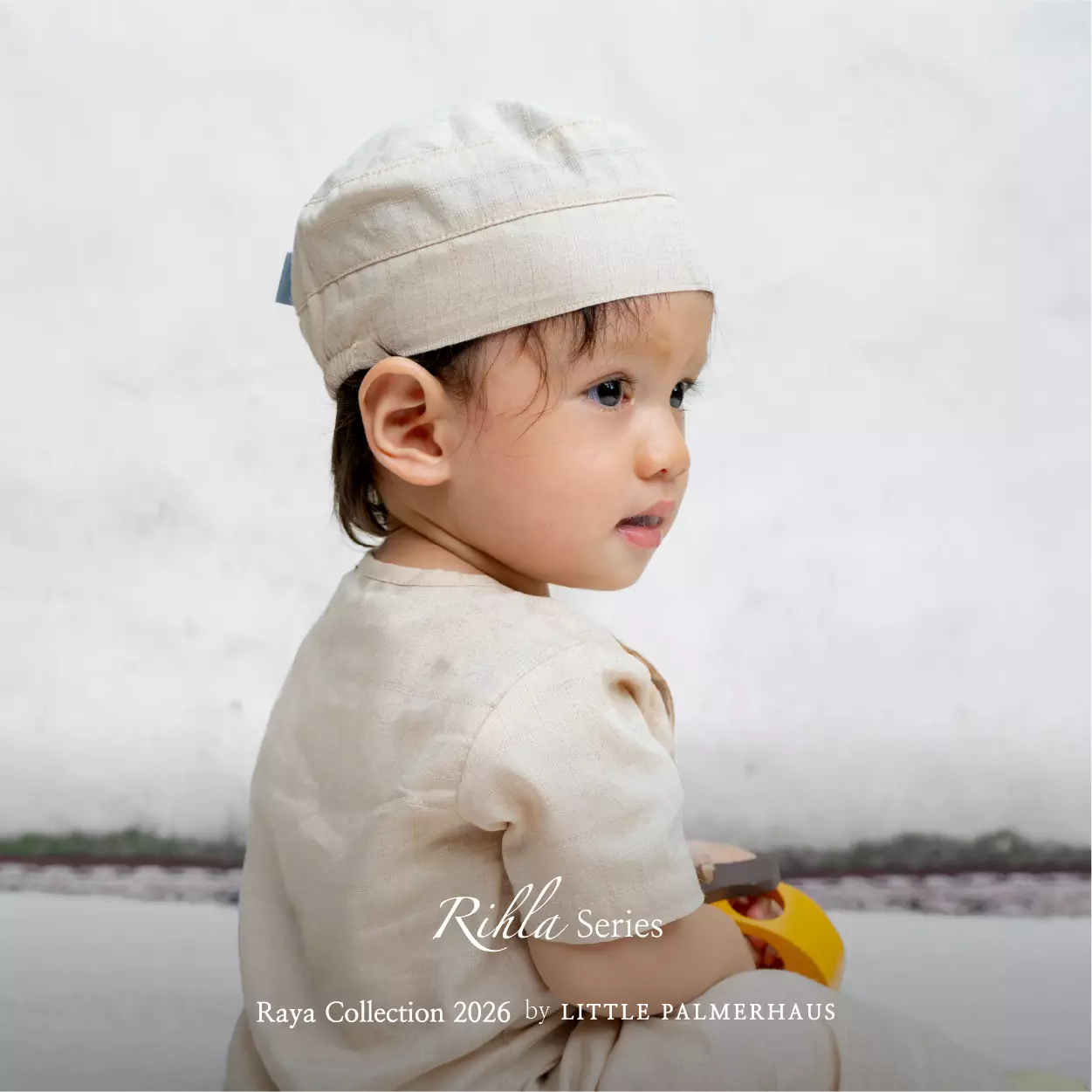 Little Palmerhaus - Baju Lebaran 2026 - Rihla Baby Boy Set + Peci (Setelan Baju Koko Bayi Laki-laki dan Peci) Beige