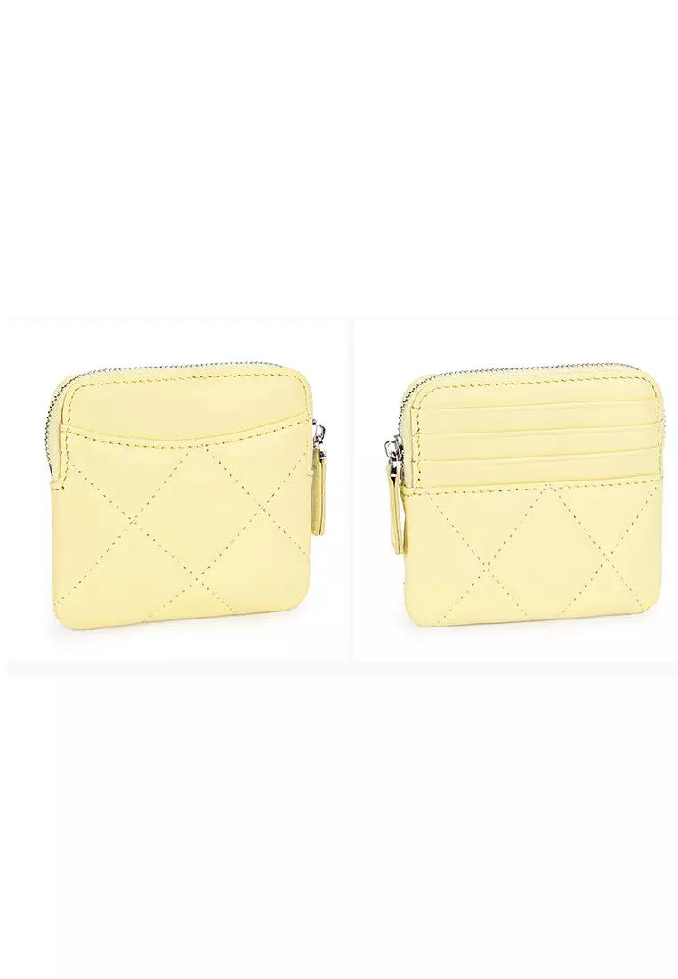 Quilted Sheepskin Card Holder Zip Purse