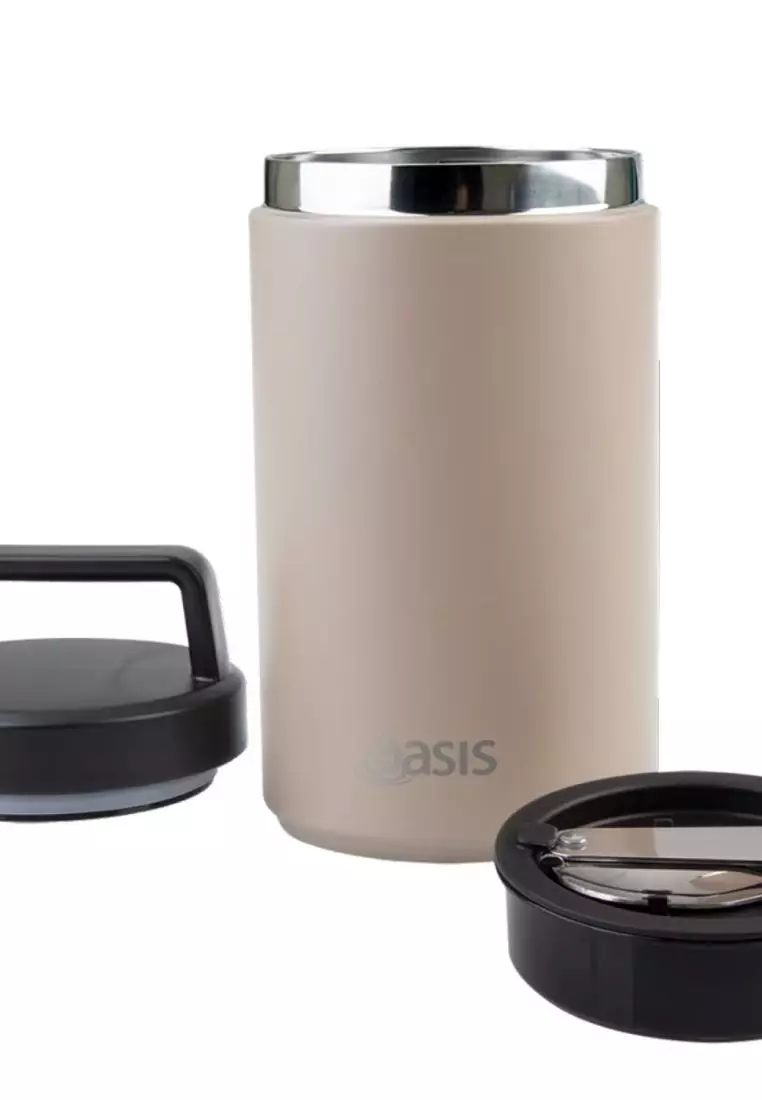 Oasis S/S Insulated Dual Compartment Food Jar W Handle And Spoon 700ML - Latte