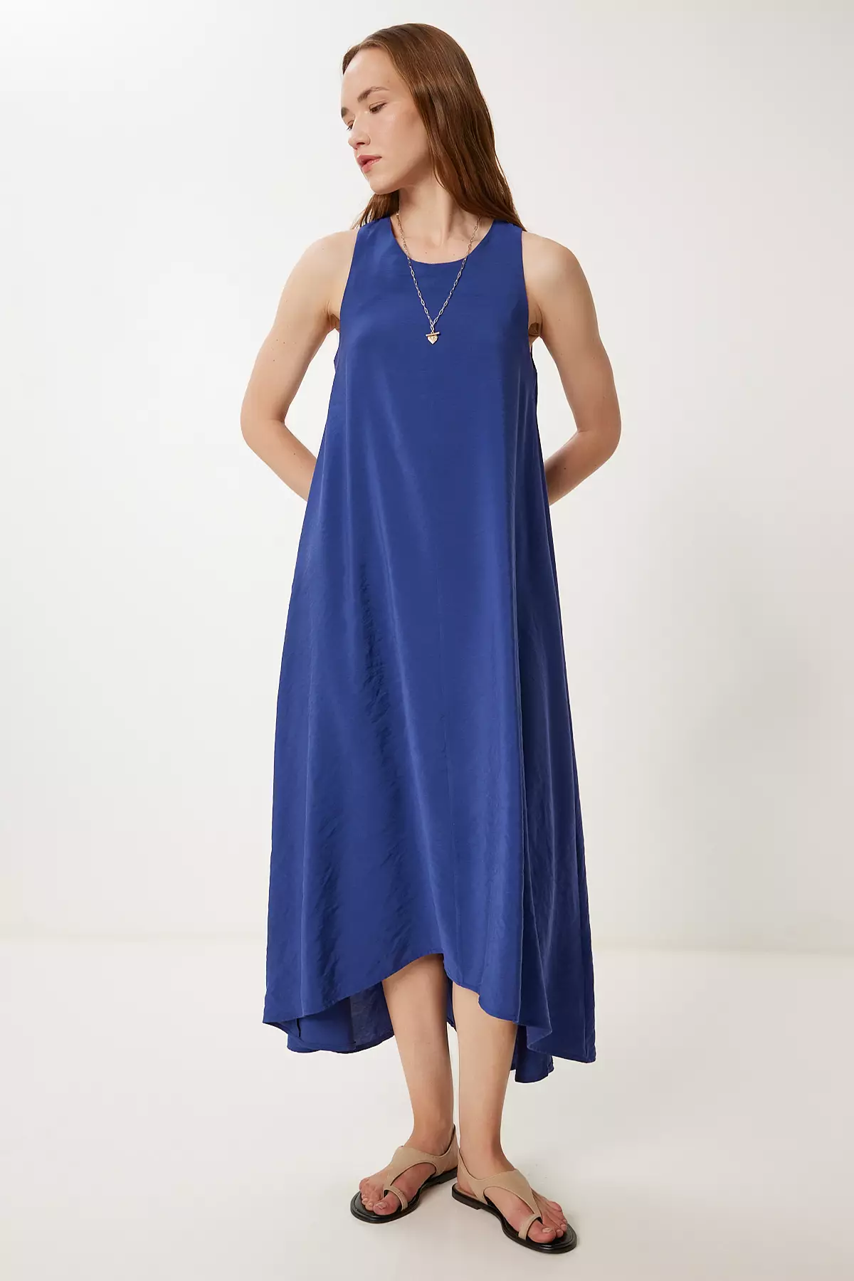 Women's Purple Sleeveless Basic Summer Tencel Dress Wf00150