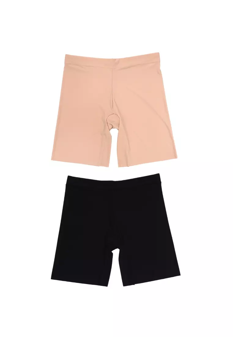 2 Pack Miranda Mid Rise Seamless Safety Shorts Panties in Nude and Black