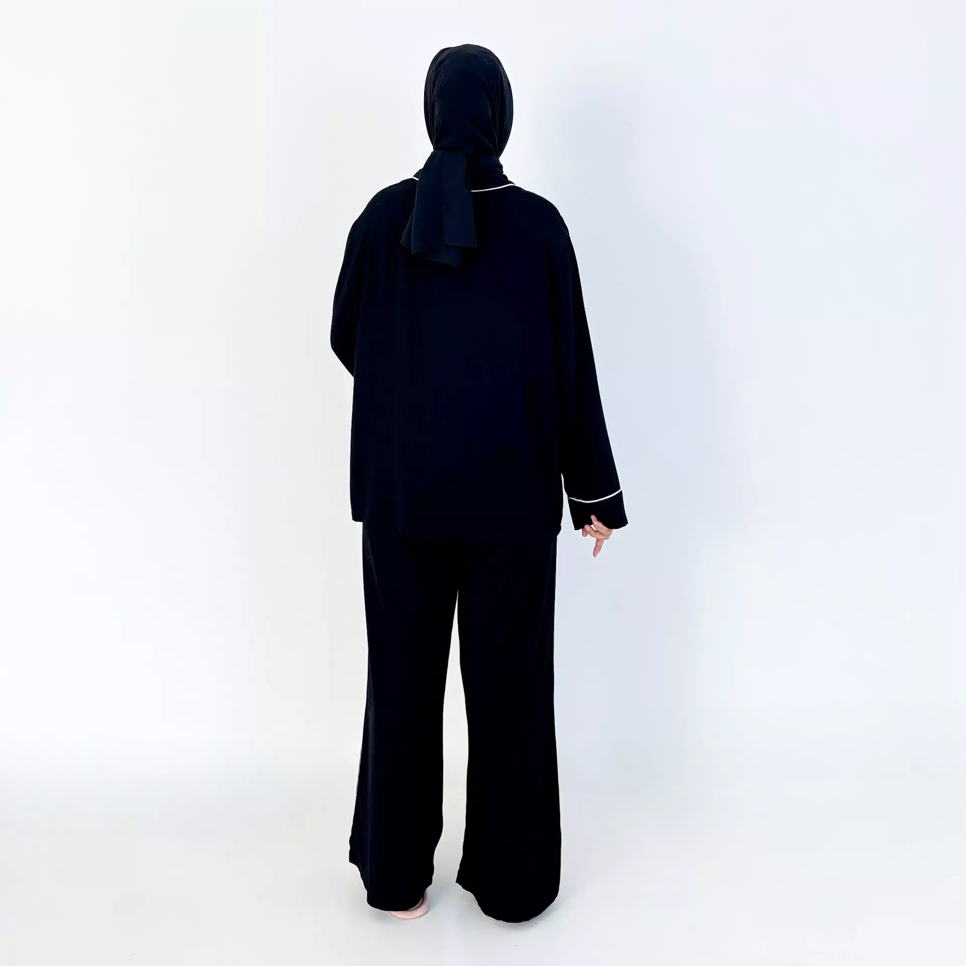 Pyjama Cotton Basic [HITAM] SIZE M-XXL Baju Tidur Long Sleeve Long Pants Sleepwear