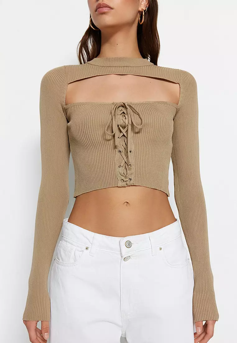 Lace Up Sweater Top