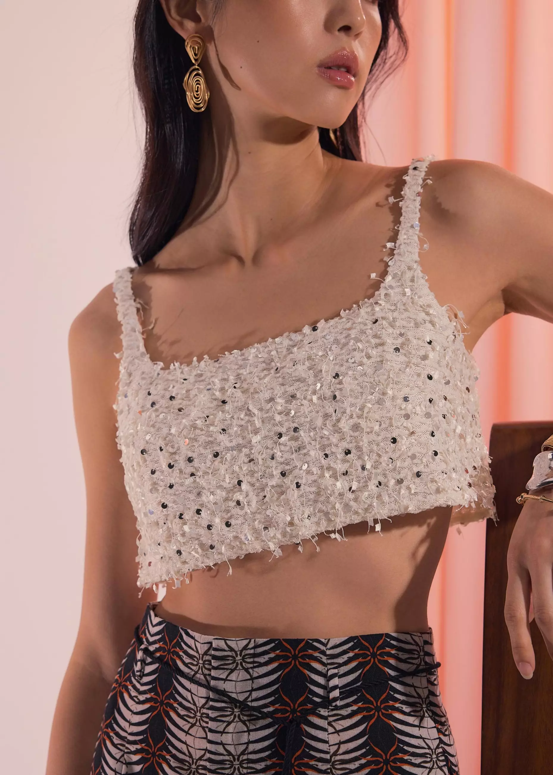 Atasan Wanita - BraFree by LB Sequin Square Neck Crop Top