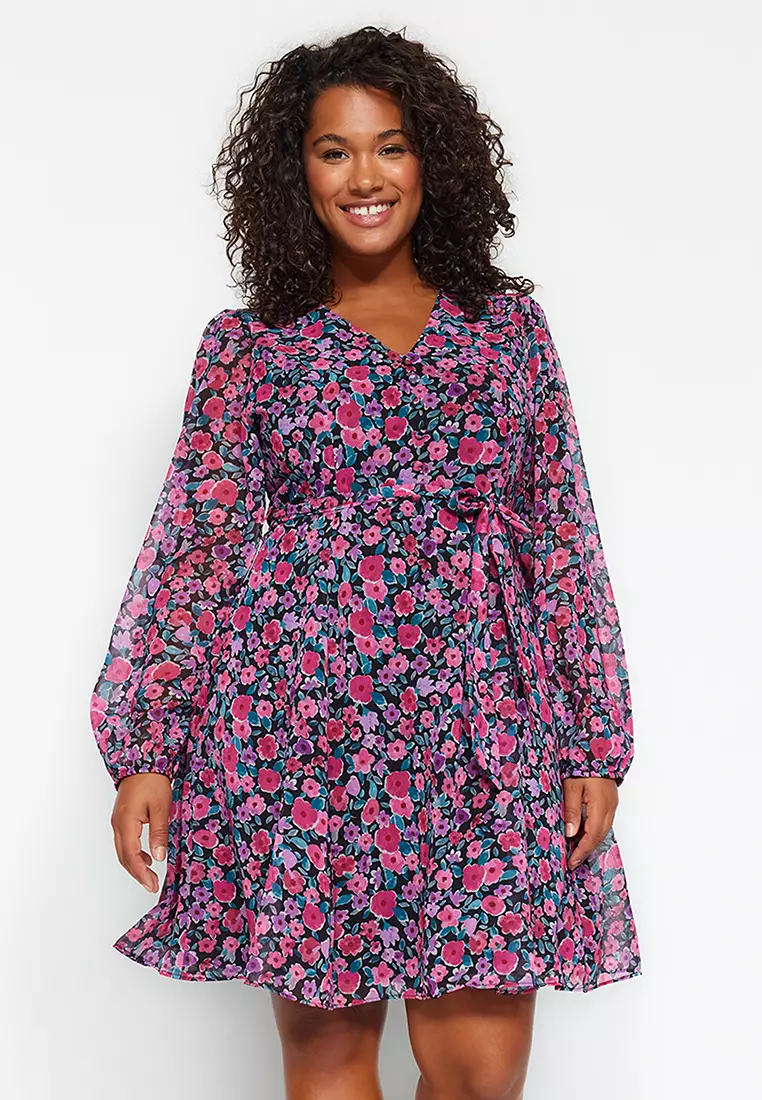 Jual Trendyol Plus Size Floral Print Dress Original 2025 ZALORA