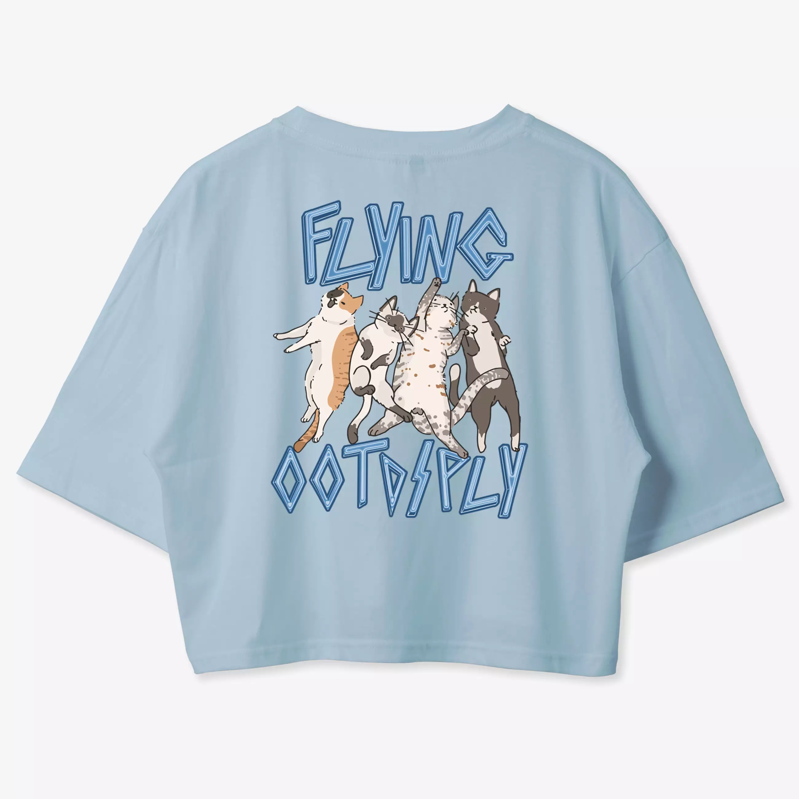 OOTDSUPPLY Croptee Meows Baby Blue & Black | Croptee Oversize Wanita CT024